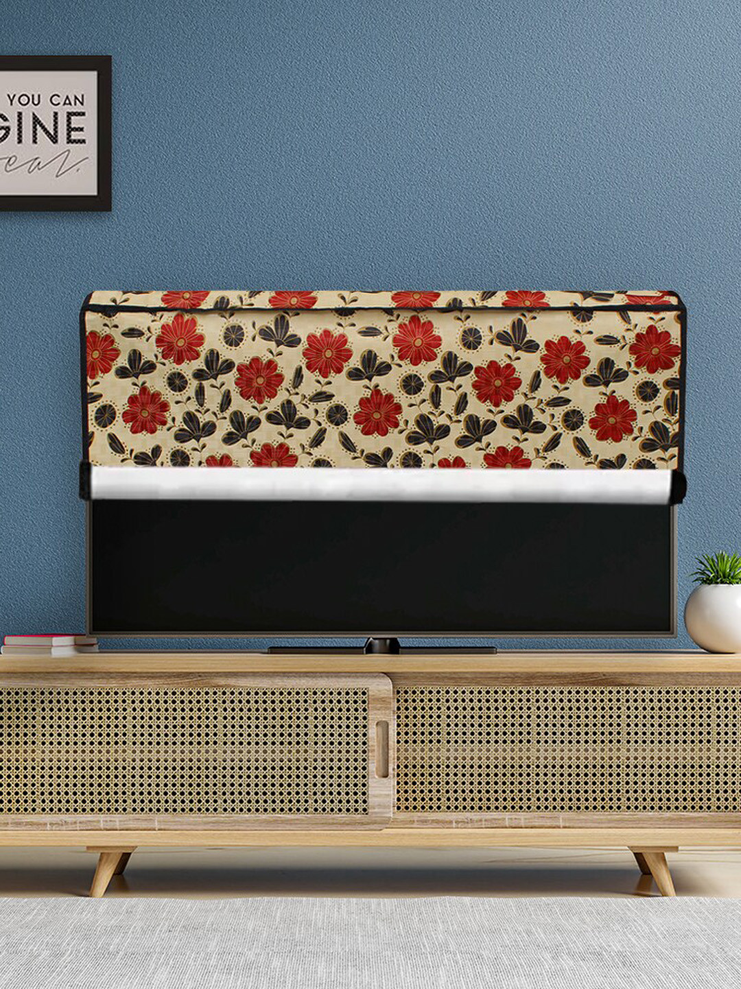DREAM CARE Beige & Red Printed Waterproof LED TV Cover 49 Inch