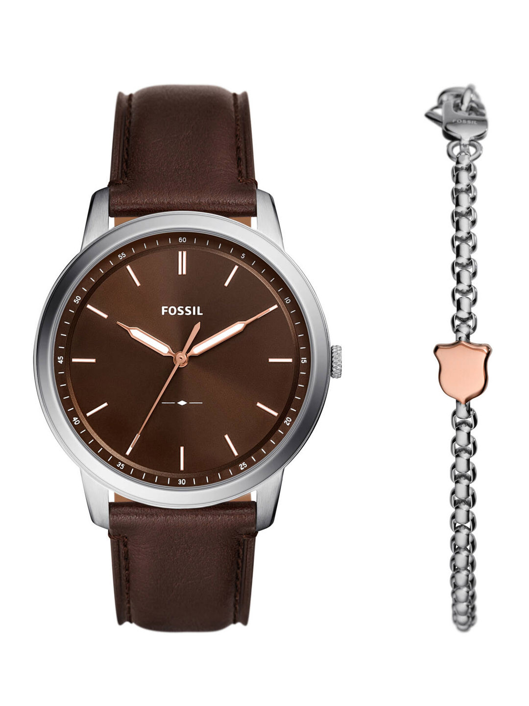 Fossil Minimalist Men Leather Straps Analogue Watch FS6019SET