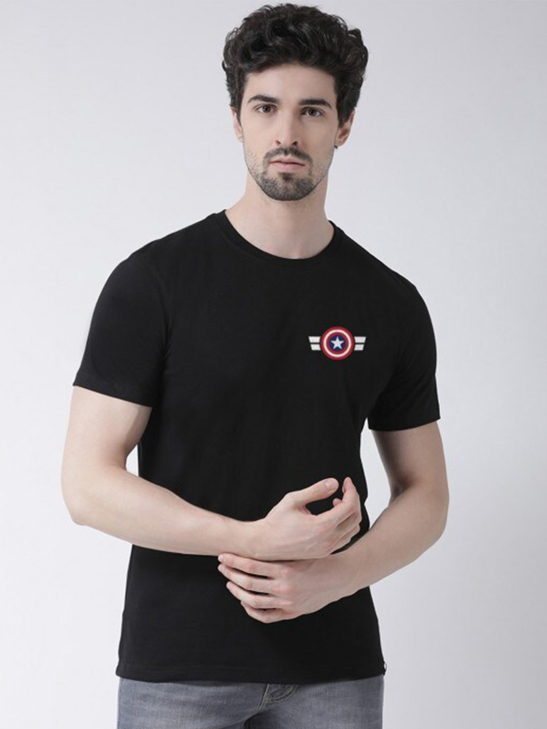 Friskers Captain America Printed Round Neck Bio-Wash Cotton Slim Fit T-shirt