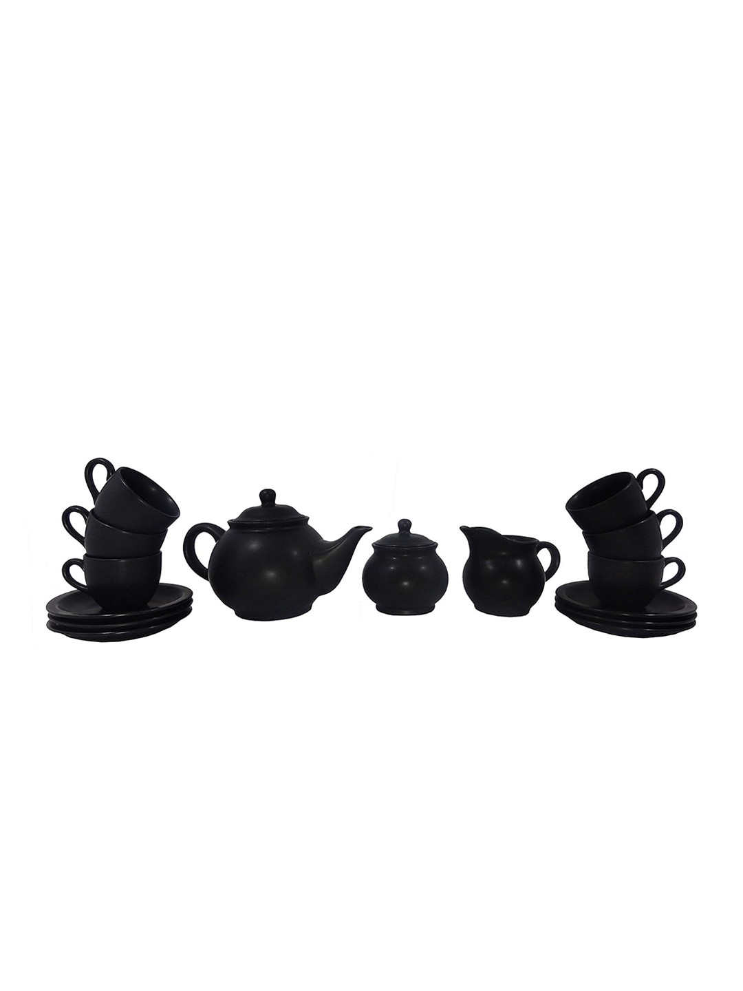 caffeine Black 15 Pieces Ceramic Handmade Tea Set