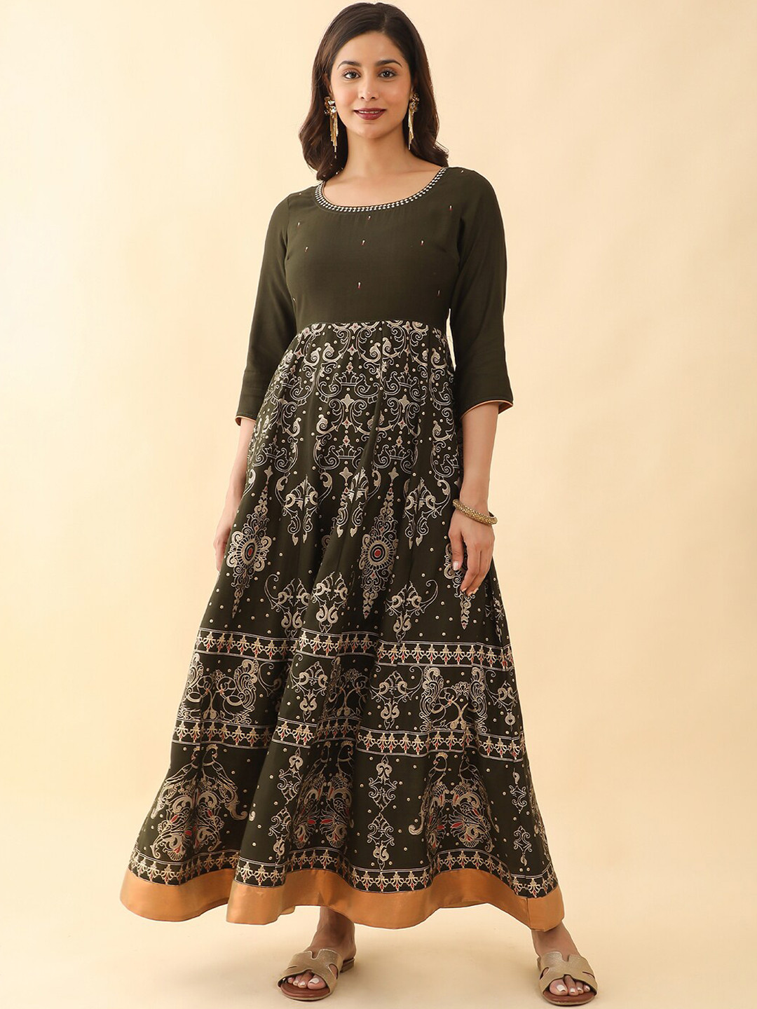 Maybell Ethnic Motifs Round Neck Anarkali Ethnic Dress