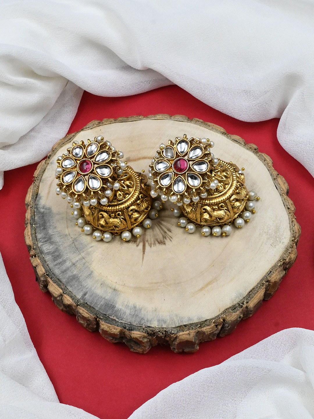 StileAdda Gold Plated Artificial Beads Studded Jhumkas