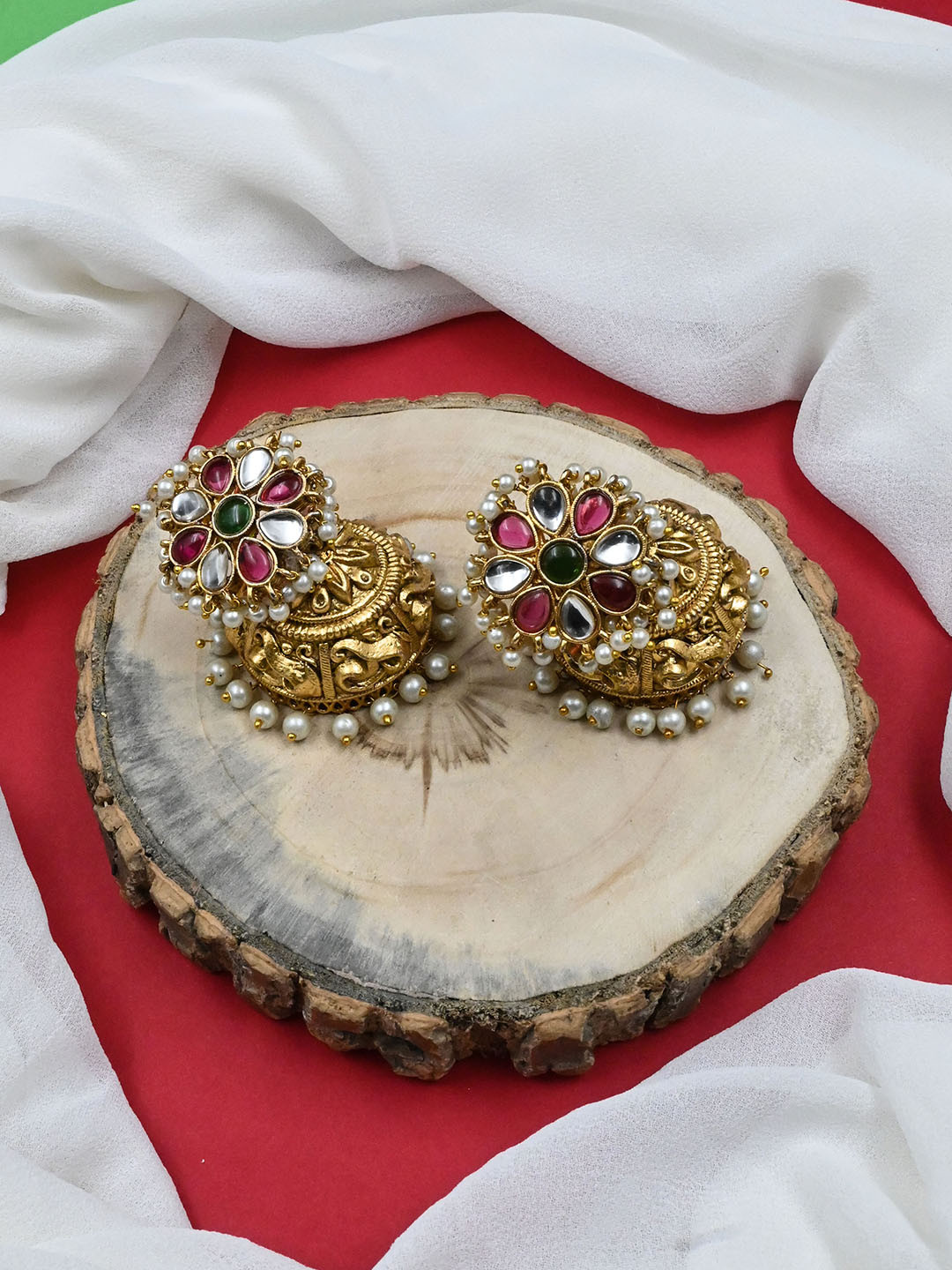 StileAdda Gold-Plated Dome Shaped Jhumkas