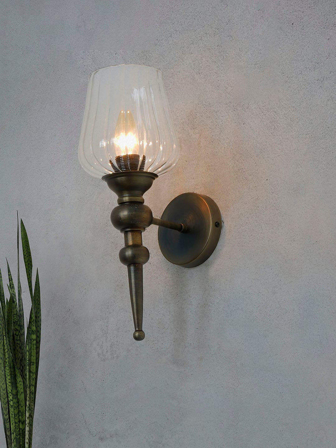 Fos Lighting Yellow & Transparent Classic & Transitional Sconce Antique Brass Wall Lamp