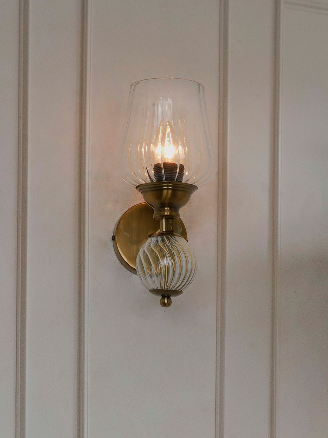 Fos Lighting White & Metallic-toned Wall Sconce with Ball & Fluted Diffuser