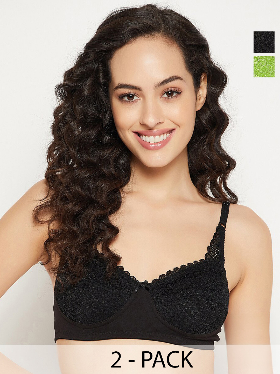 Clovia Green & Black Pack Of 2 Floral Full Coverage All Day Comfort Cotton Bra