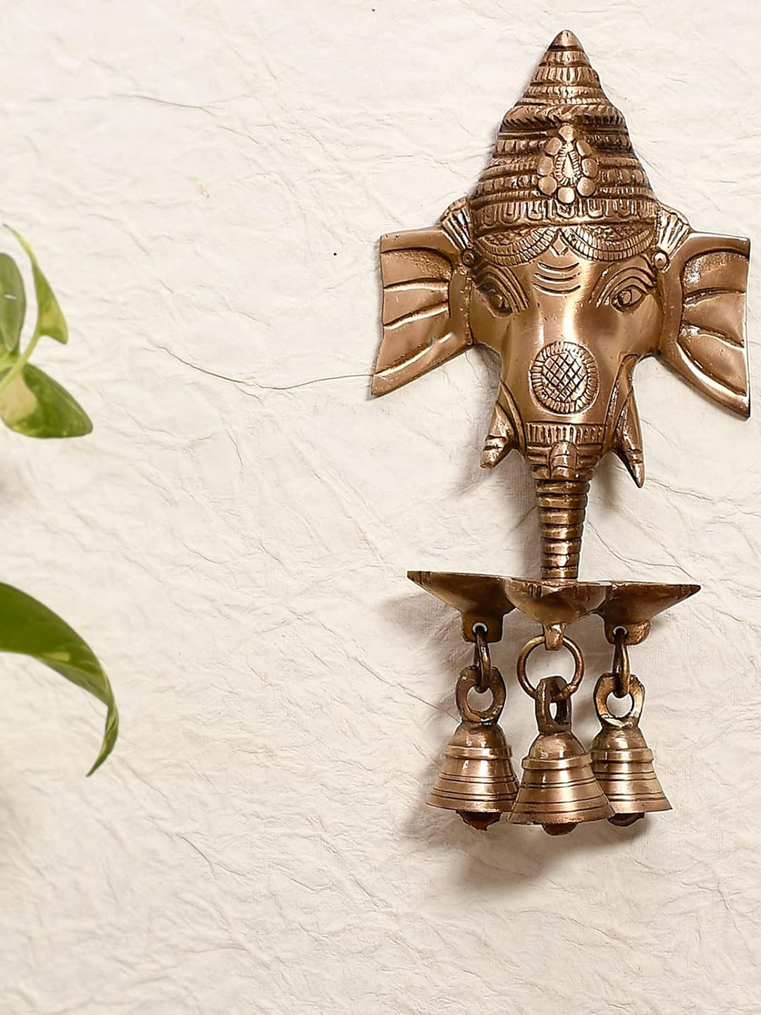 Ascension Ganesha with Diya and Bells Gold Metal Metallic Prayer Room Small Showpiece - 1.6 Inches