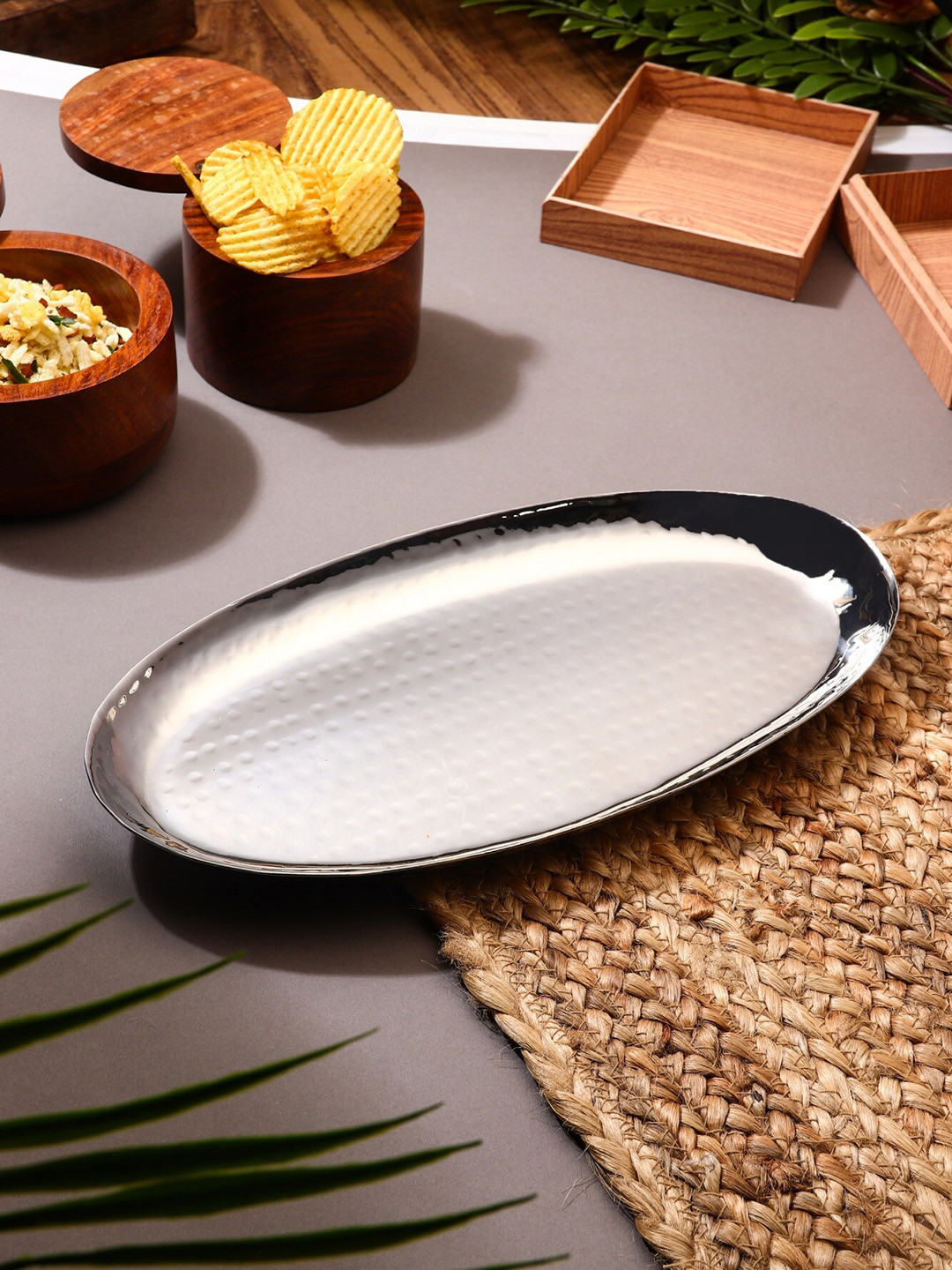 FNS Metallic-Toned Rust Proof Stainless Steel Serving Tray