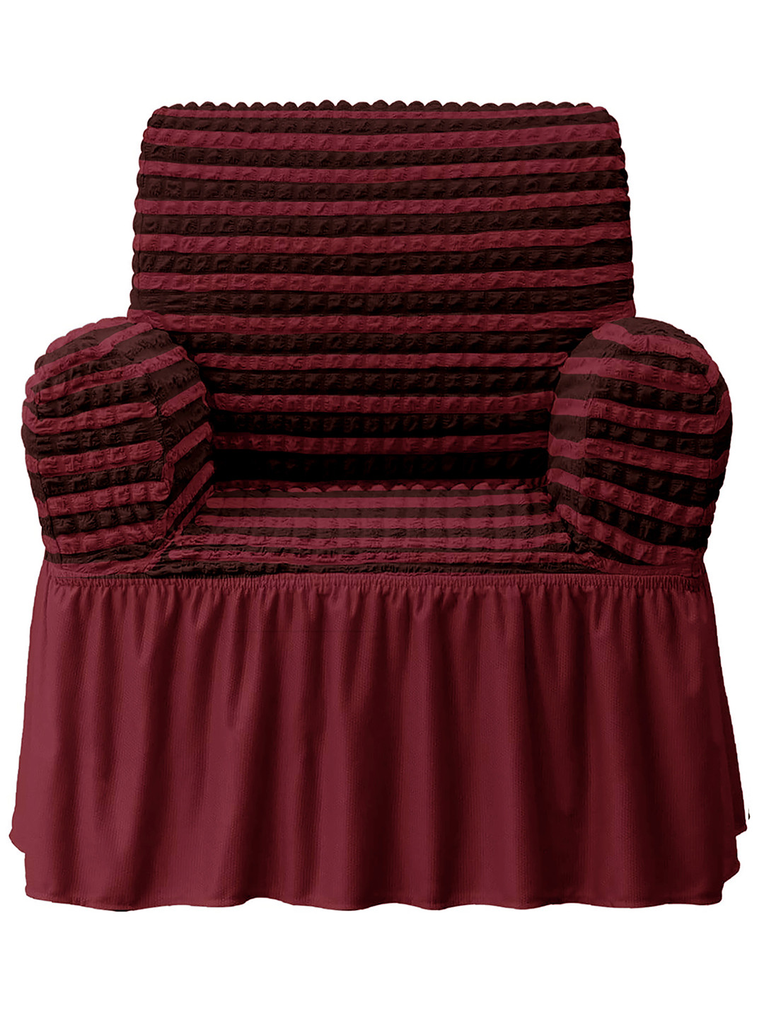 Cortina Maroon Striped Polyester Anti Slip Straight Single Seater Sofa Cover-33x31x33In