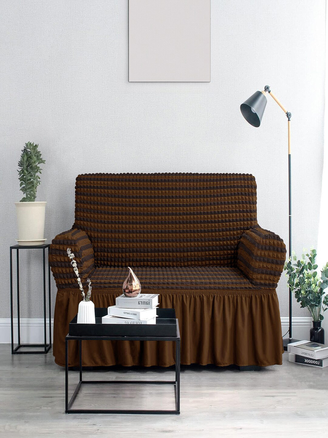 Cortina Brown Striped 2 Seater Sofa Cover With Skirt