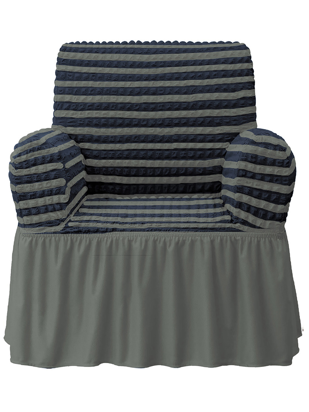 Cortina Grey Striped Polyester Anti Slip Straight Single Seater Sofa Cover-33x31x33In