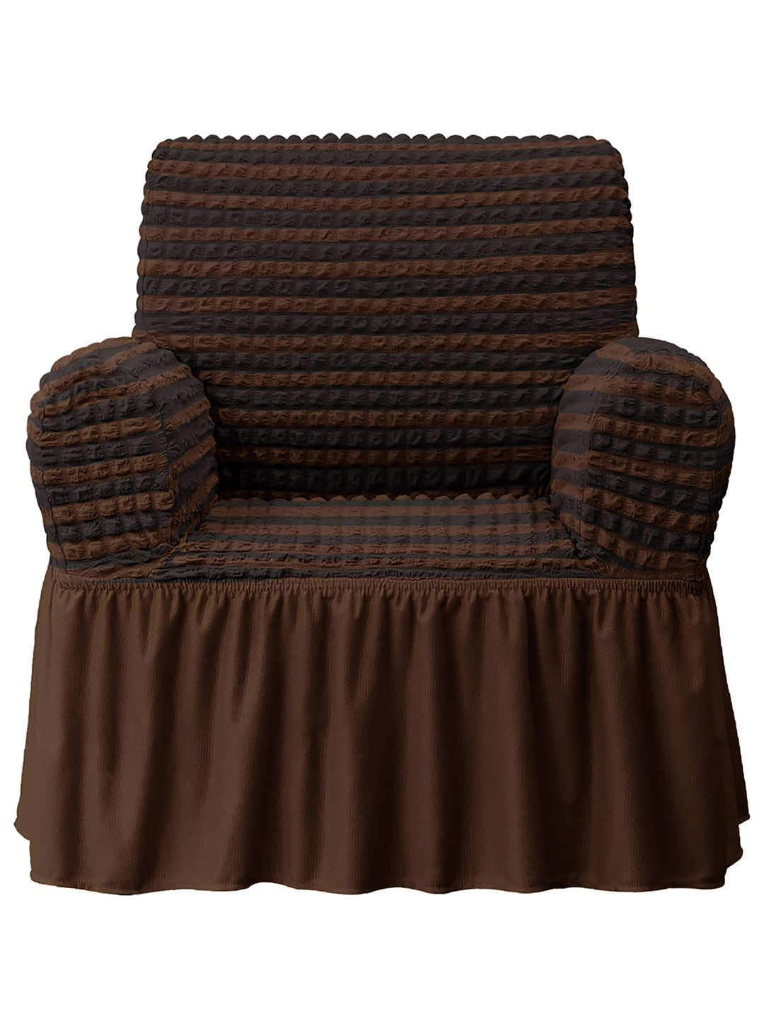 Cortina Brown Striped One Seater Elastic Stretchable Universal Sofa Cover With Skirt