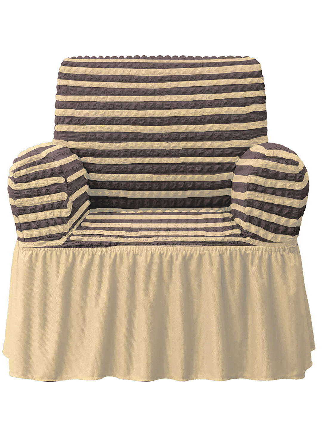 Cortina Cream Striped Polyester Anti Slip Straight Single Seater Sofa Cover-33x31x33In