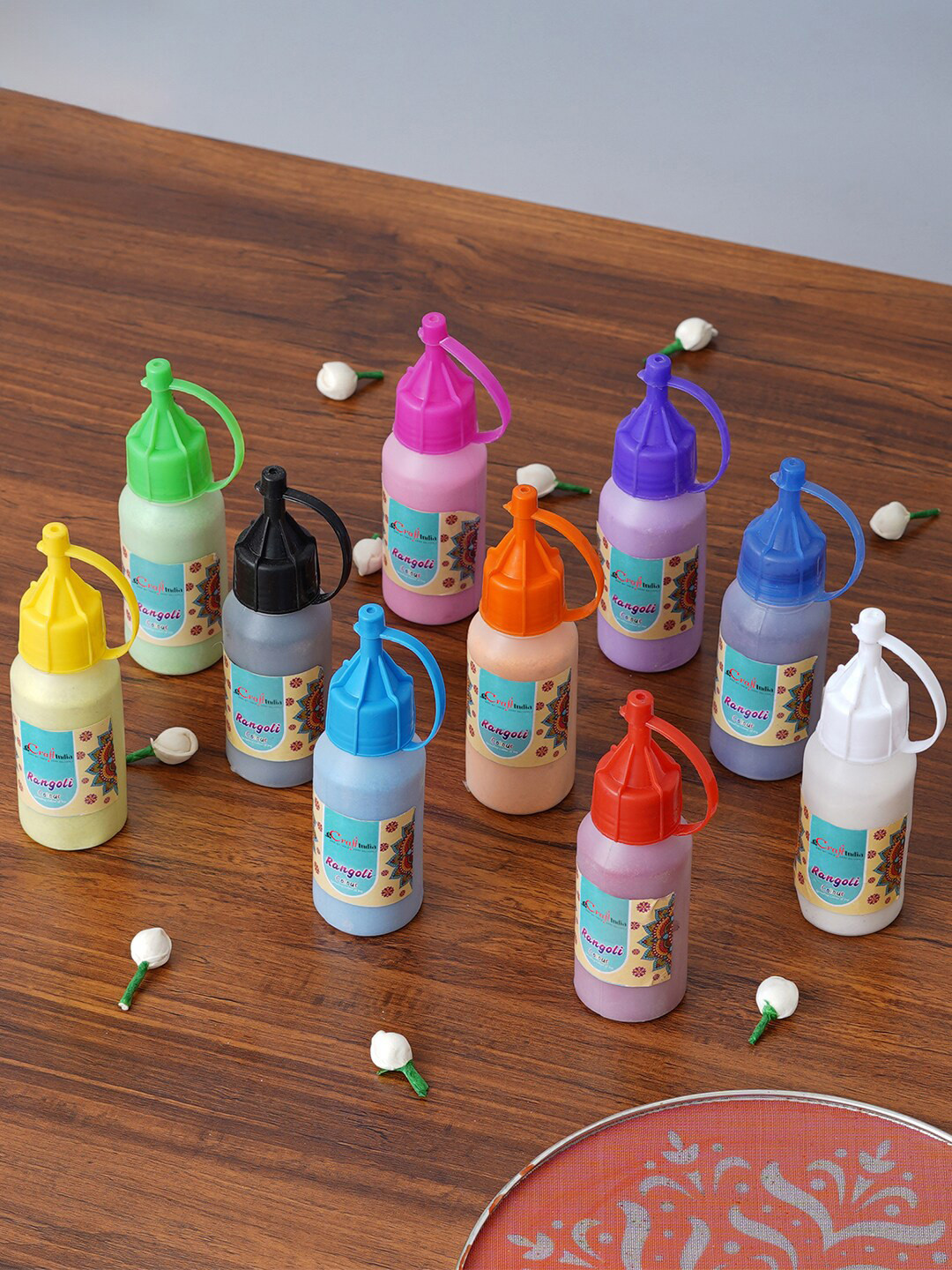 eCraftIndia Blue & Pink & Green 10 Pieces Rangoli Color Bottles