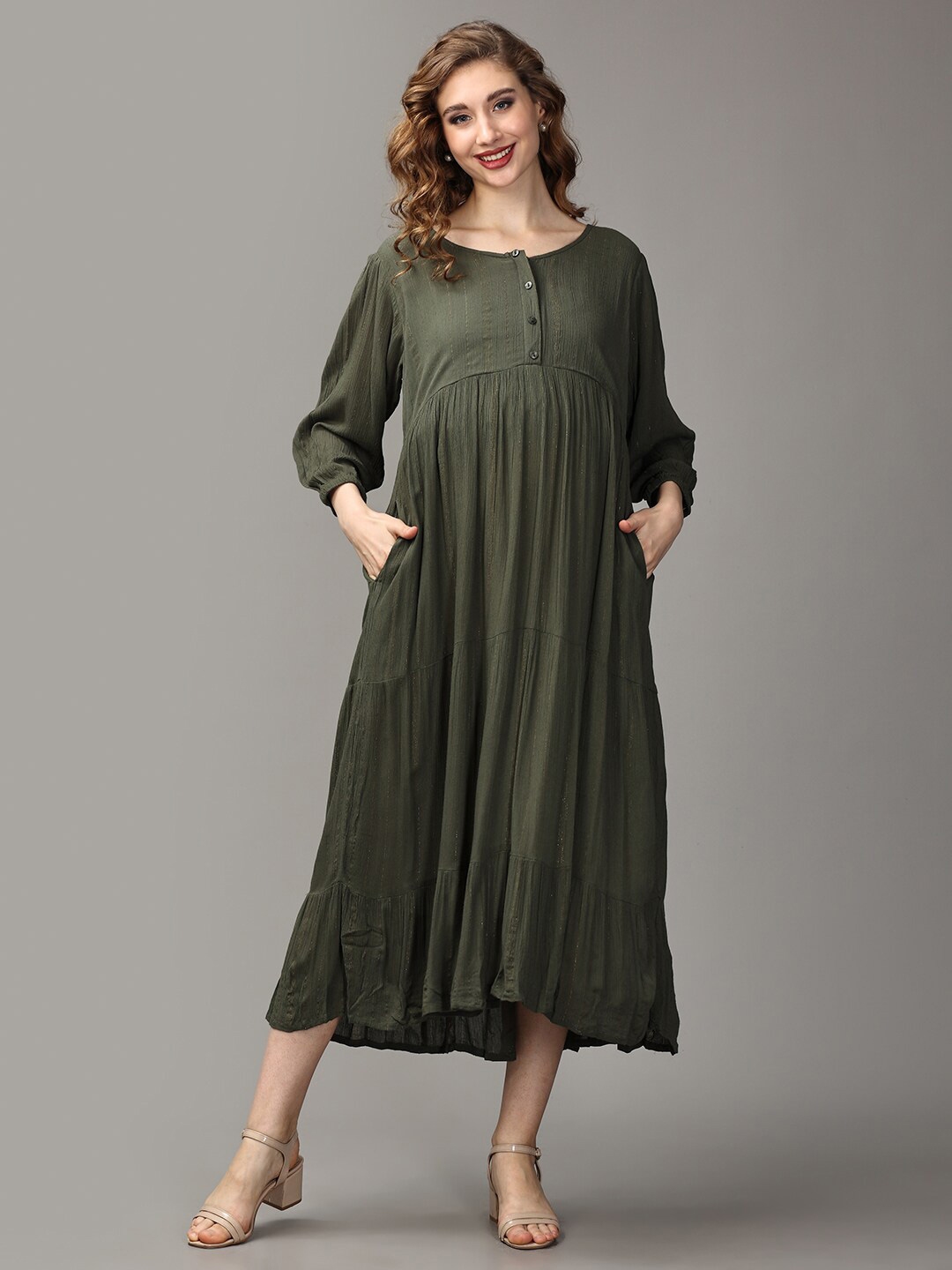 Buy The Mom Store Cotton Puff Sleeves Maternity Dress Dresses