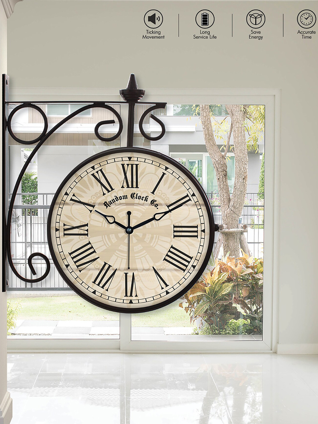 RANDOM Cream-Coloured & Black Vintage Wall Clock