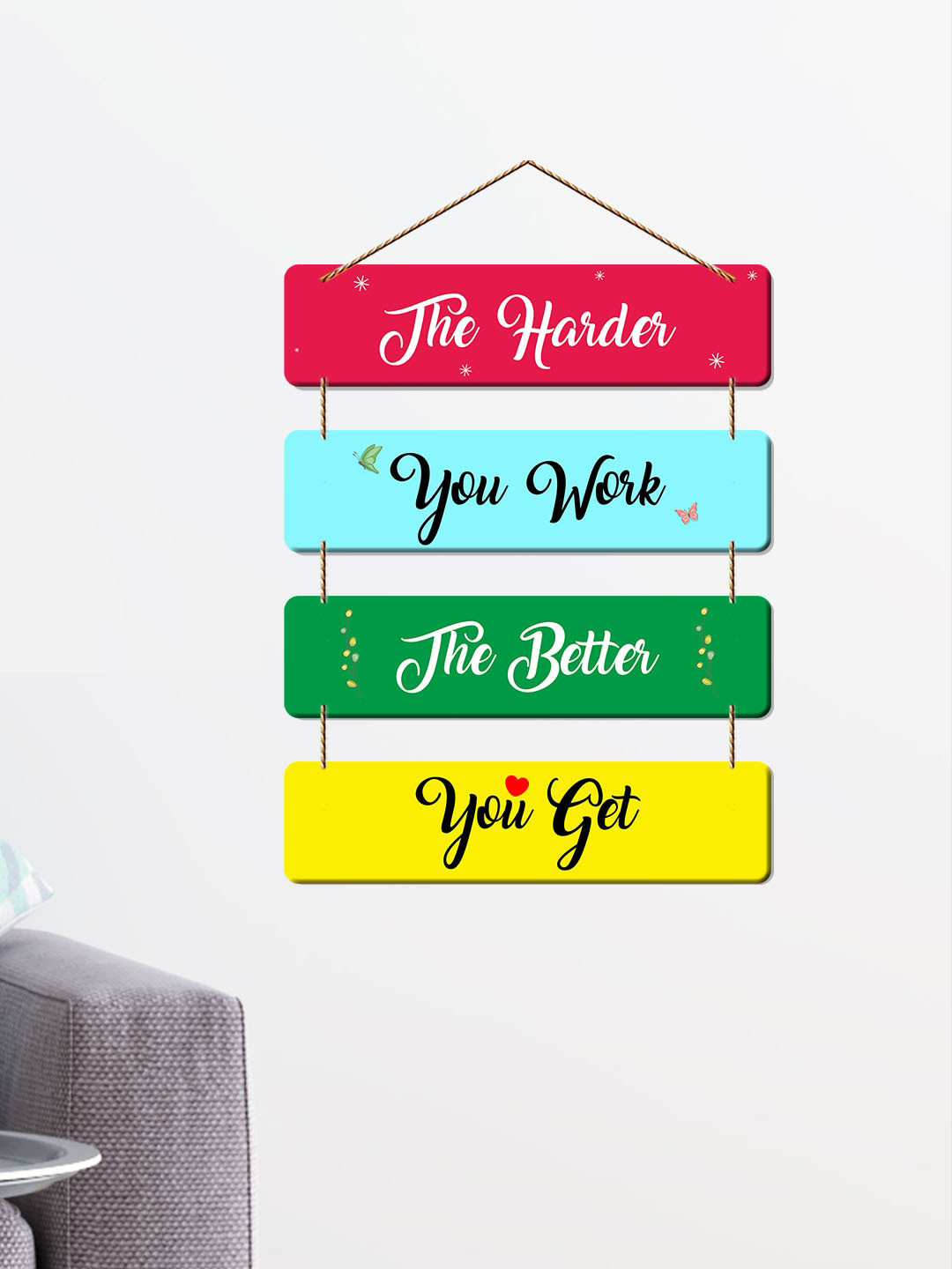 ArtVibes The Harder You Work Wood Matte Hanging Hall Wall Hangings-18In