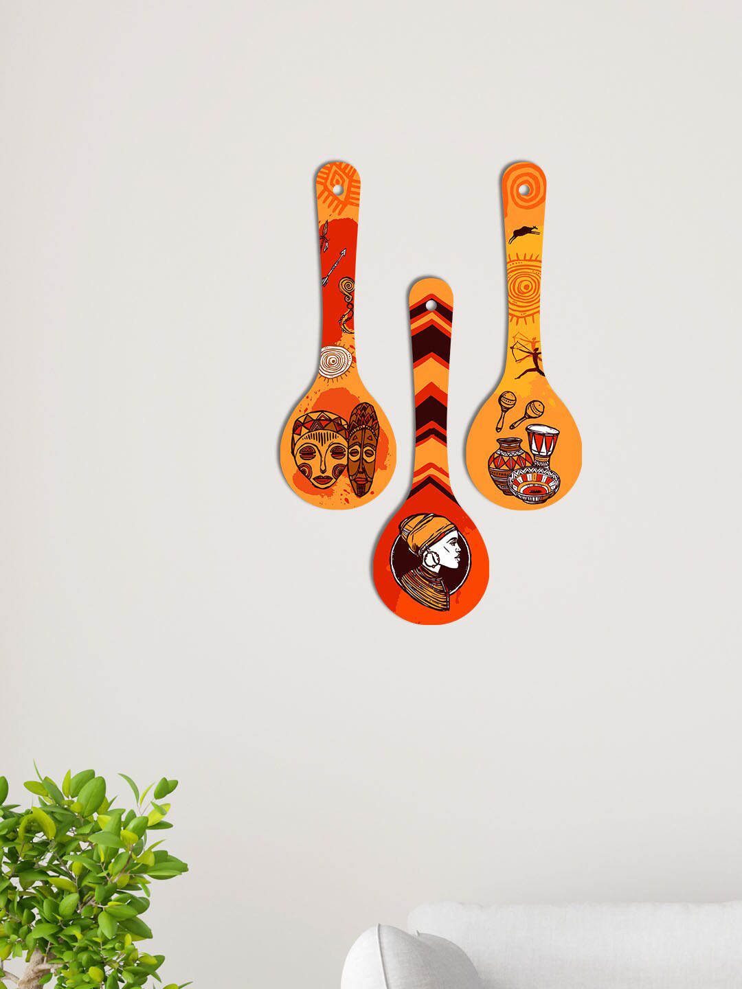 ArtVibes Ancient Egyptian Art Wood Ethnic Motifs Matte Hall 3Pcs Wall Hangings-19.7In