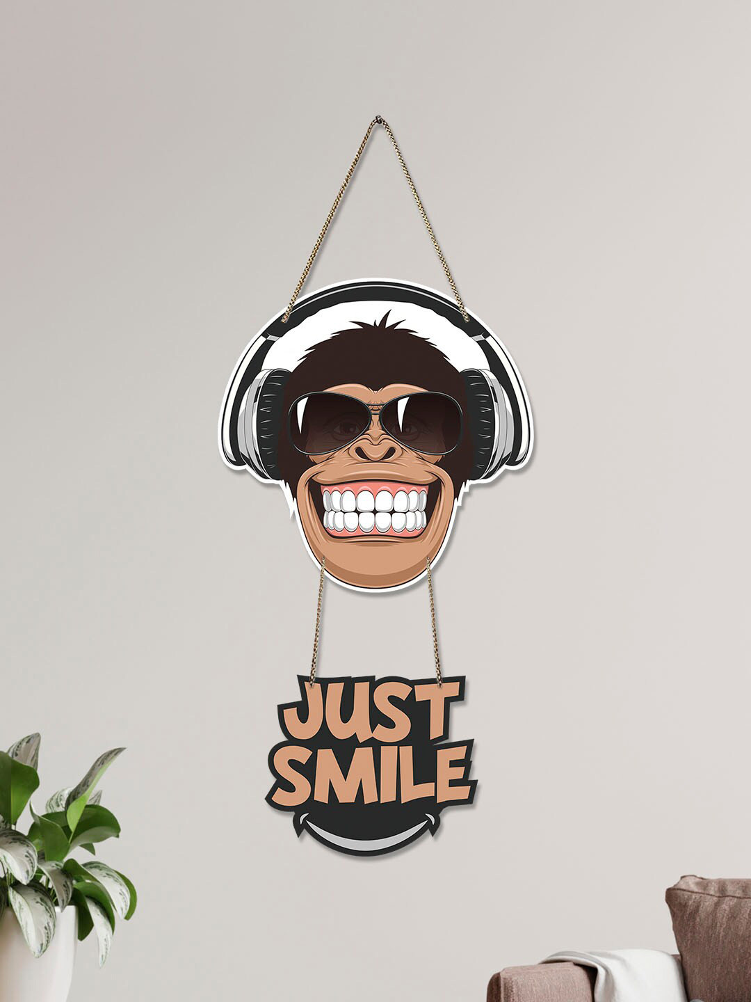 ArtVibes Smiling Monkey Wood Matte Hanging Hall Wall Hangings-28.3In