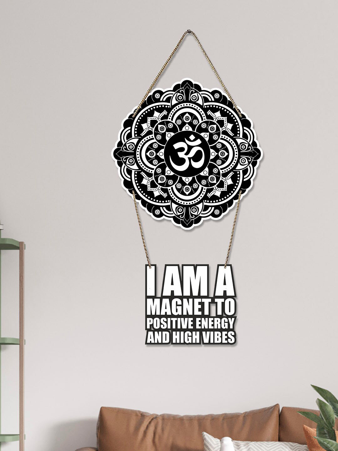 ArtVibes Om Wood Ethnic Motifs Matte Hanging Hall Wall Hangings-24.8In