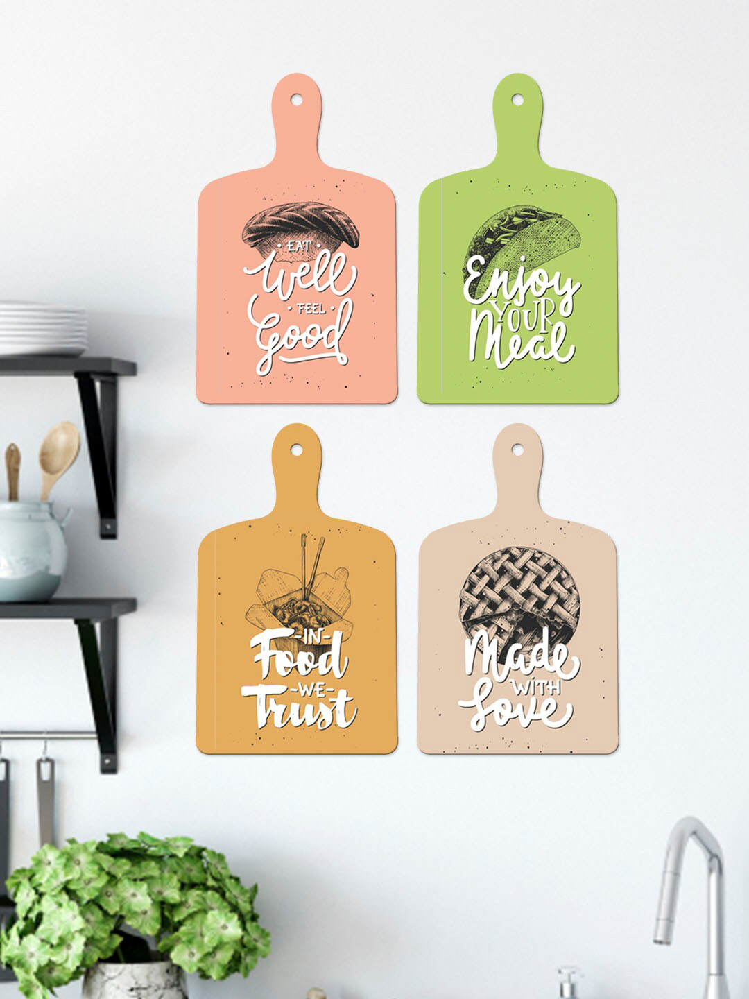 ArtVibes Cooking Quotes Wood Matte Hanging Hall 4Pcs Wall Hangings-18.5In