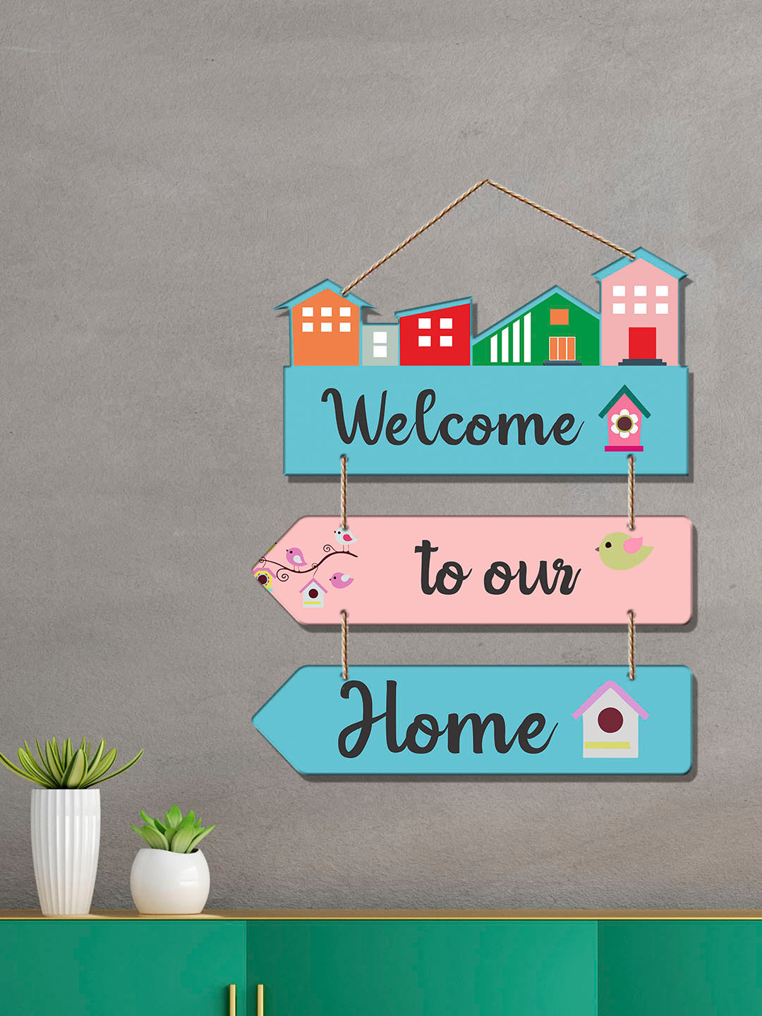 ArtVibes Welcome Quote Wood Matte Hanging Hall Wall Hangings-18In