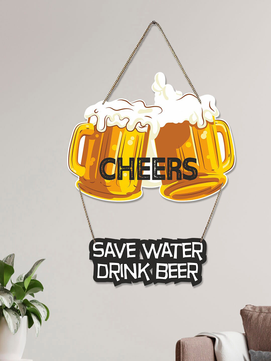 ArtVibes Cheers Quotes Wood Glossy Hanging Hall Wall Hangings-24In