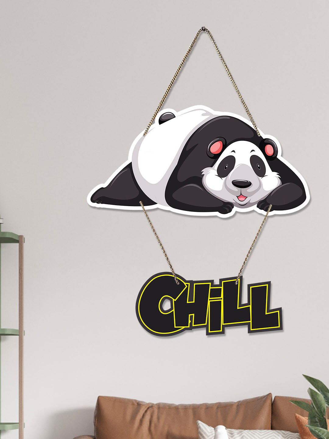 ArtVibes Chill Panda Wood Matte Hanging Hall Wall Hangings-20.1In