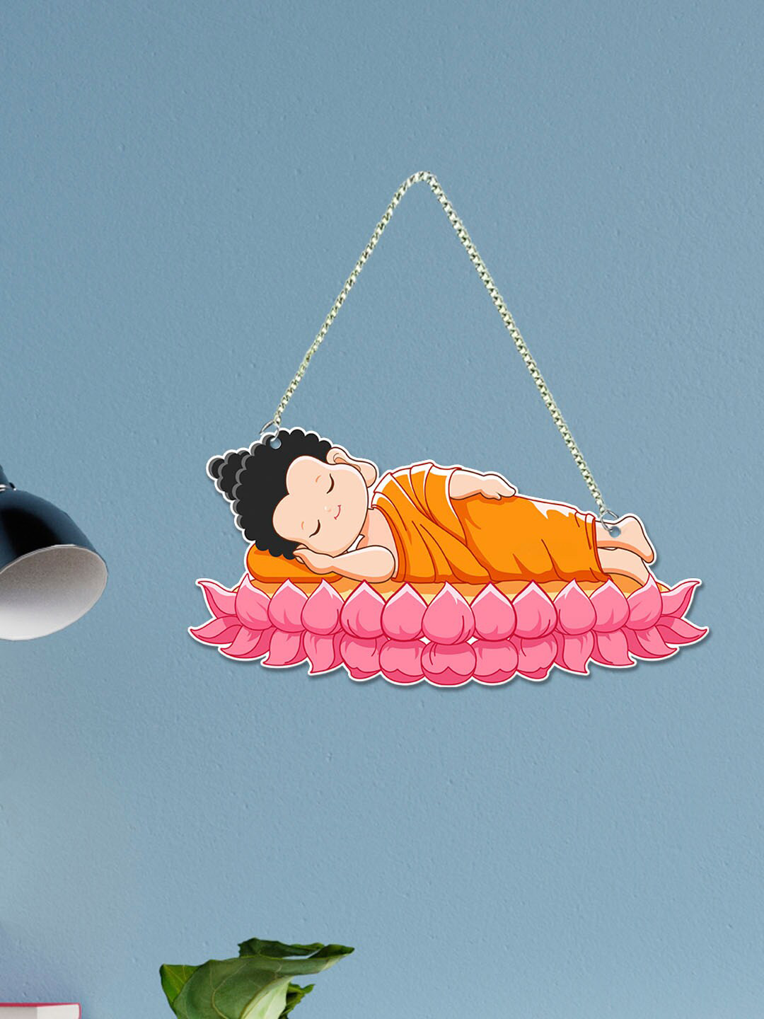 ArtVibes Little Monk Wood Floral Matte Hanging Hall Spiritual Wall Decor-5In