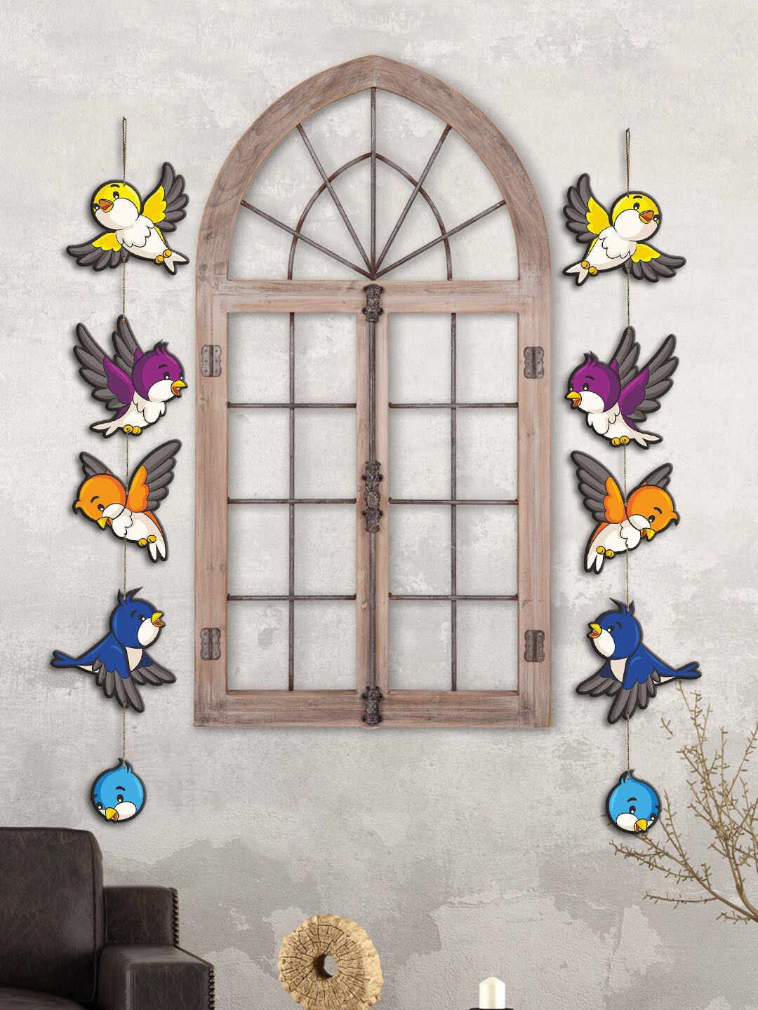 ArtVibes Colorful Sparrows Wood Matte Hanging Hall 2Pcs Wall Hangings-31In