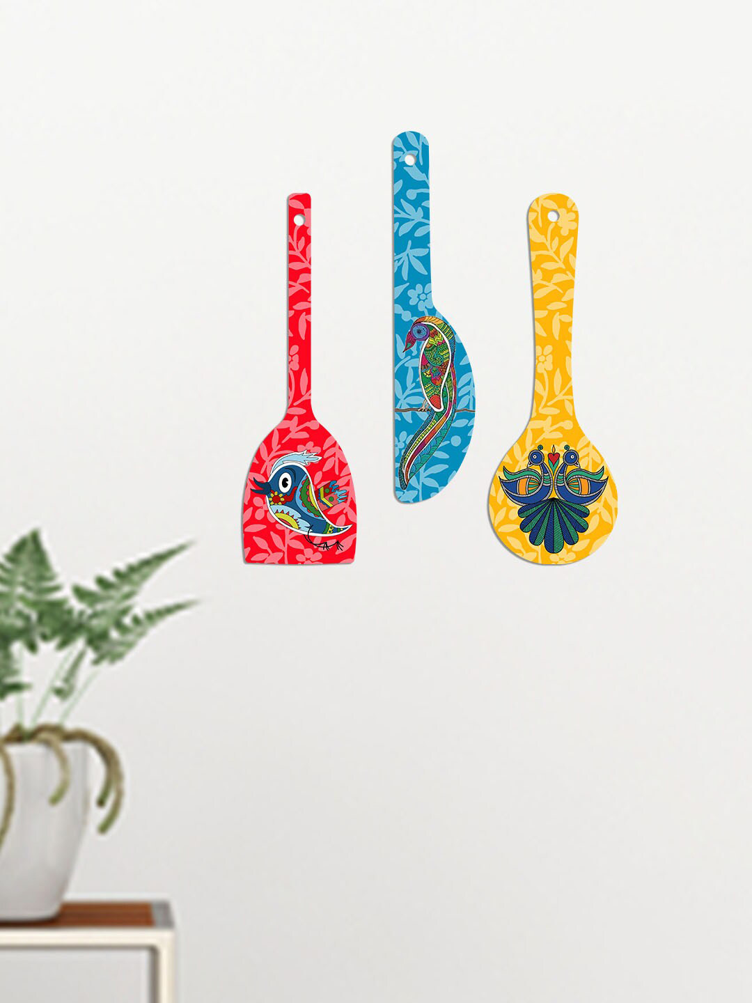 ArtVibes Birds Wood Floral Matte Hanging Hall 3Pcs Wall Hangings-17In