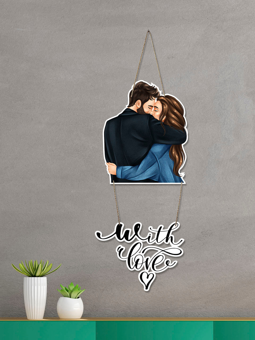 ArtVibes Love Couple Wood Matte Hanging Bedroom Wall Hangings-29.9In