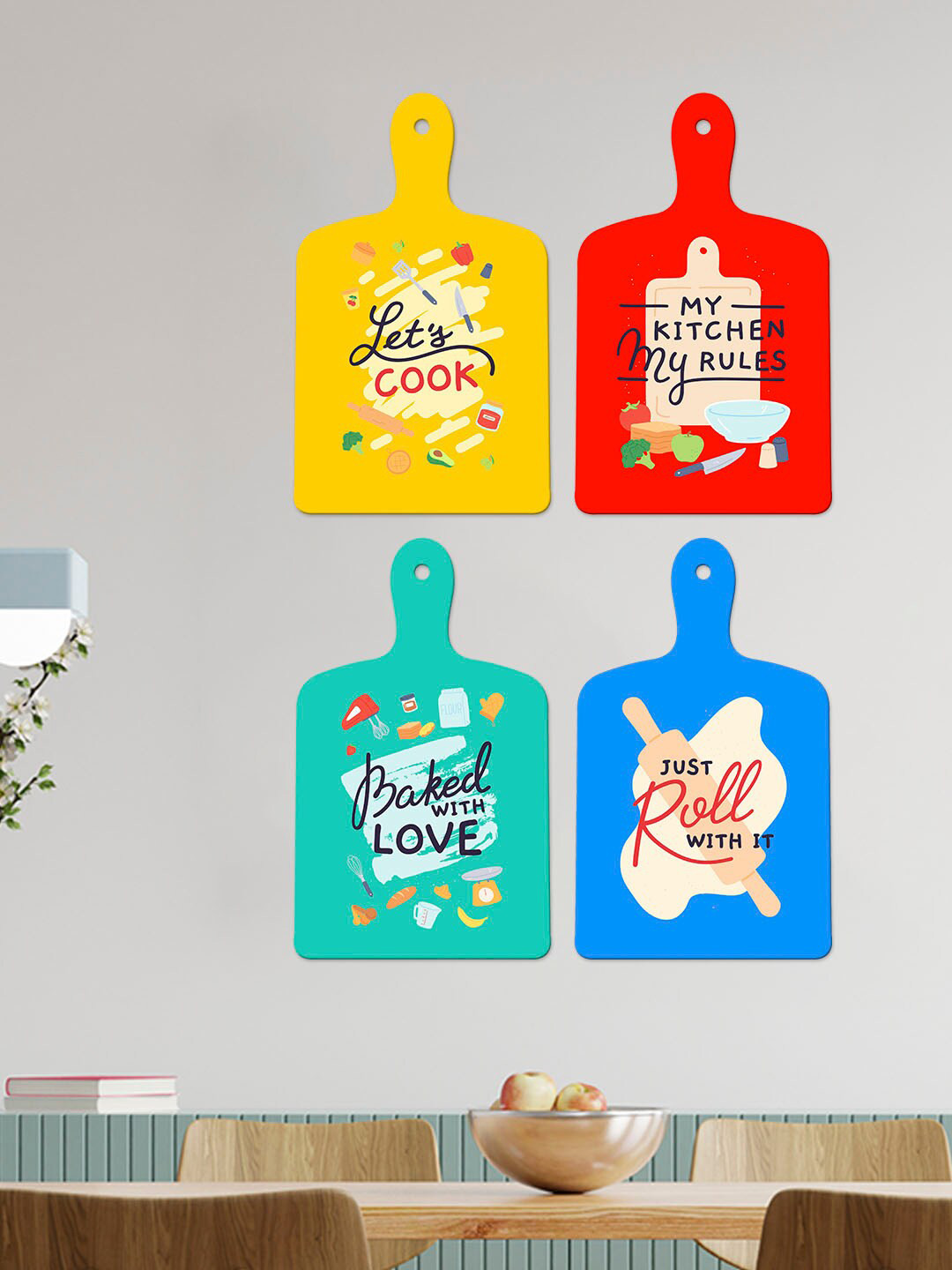 ArtVibes Kitchen Quotes Wood Matte Hanging Hall 4Pcs Wall Hangings-18.5In