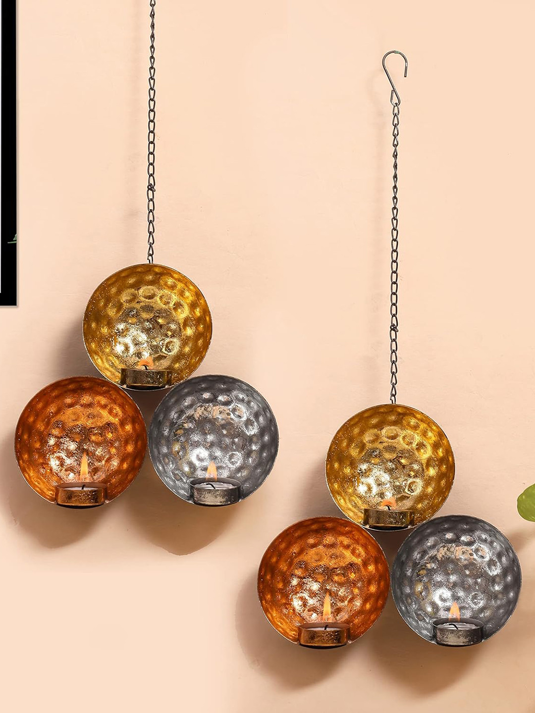 Ascension Gold Toned 2 Pieces Textured Sconce Votive Wall Hanging Tealight Candle Holders