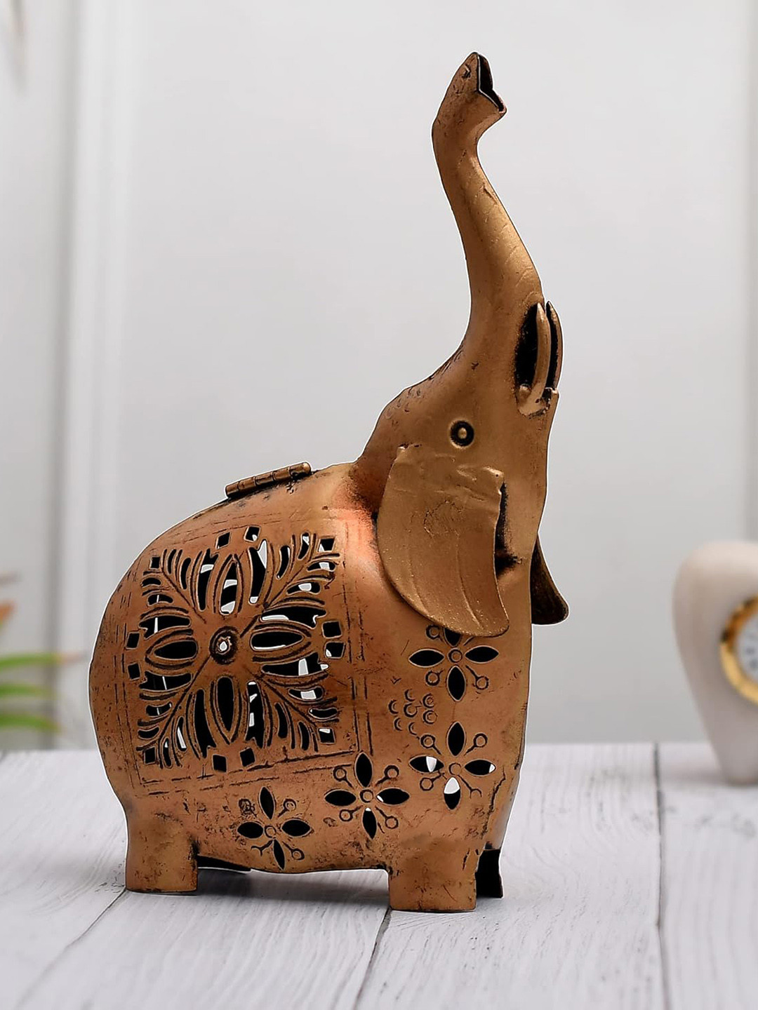 Ascension Brown Textured Metal Elephant Tea Light Candle Holder Stand