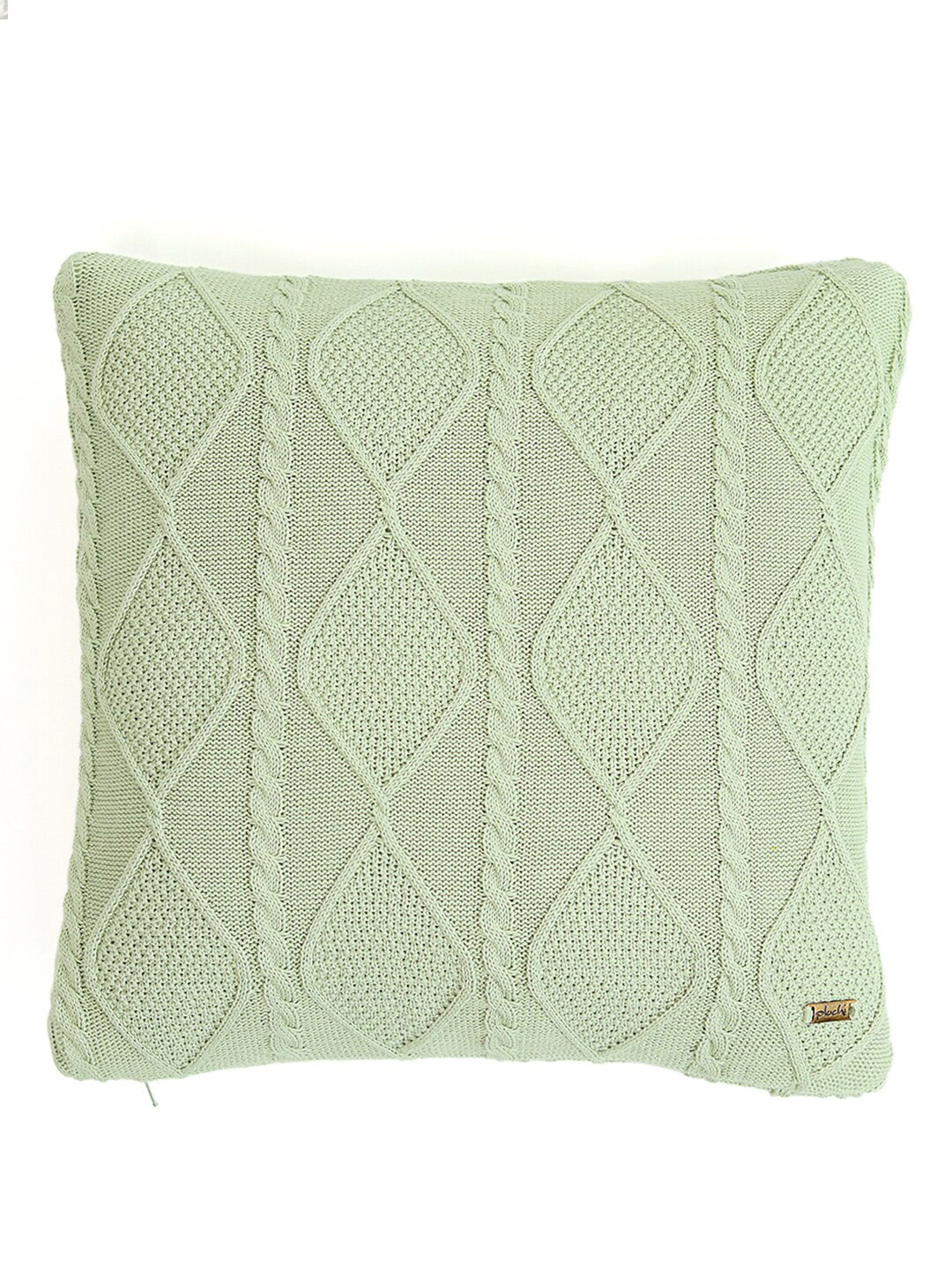 Pluchi Knitted Green Embroidered Cotton Breathable Square Cushion Cover -16x16In