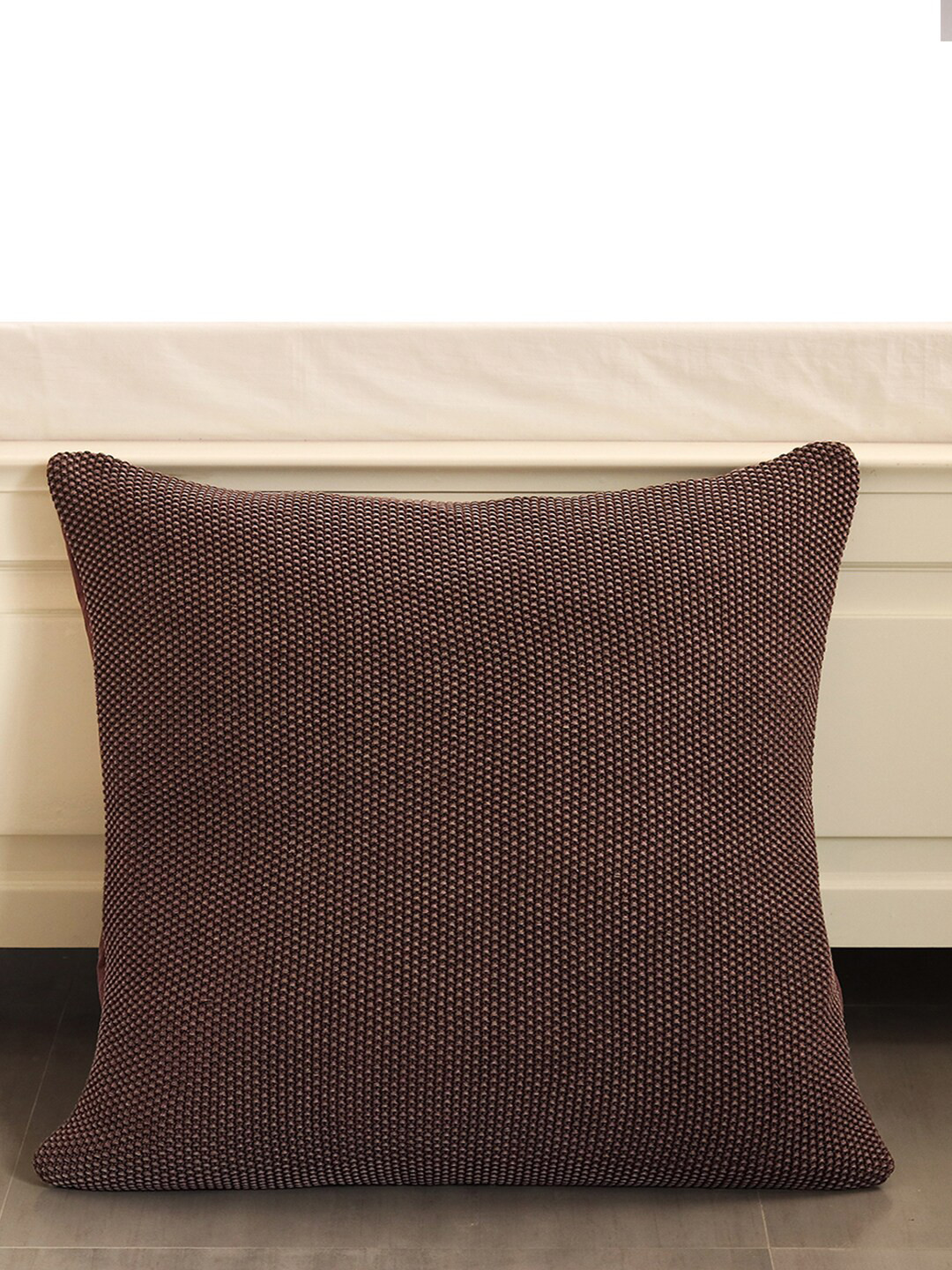 Pluchi Moss Stitch Brown Cotton Square Cushion Cover