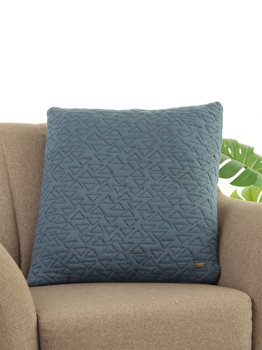 Pluchi Knitted Blue Geometric Cotton Breathable Textured Square Cushion Cover -20x20In