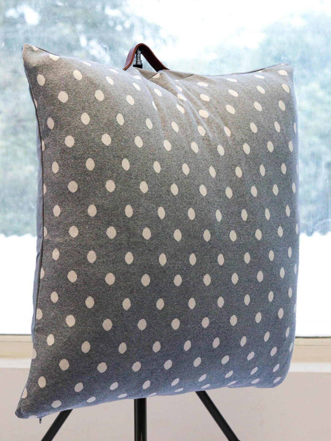 Pluchi Grey Geometric Cotton Lightweight Square Cushion Cover -27.6x27.6In