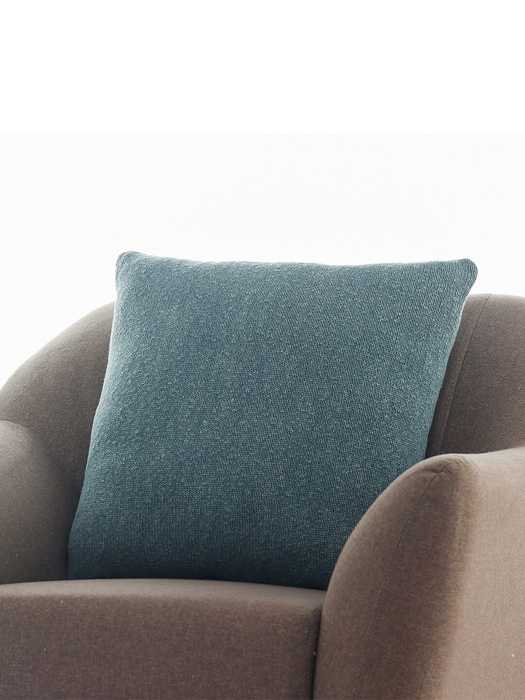 Pluchi Knitted Blue Cotton Breathable Textured Square Cushion Cover -16x16In
