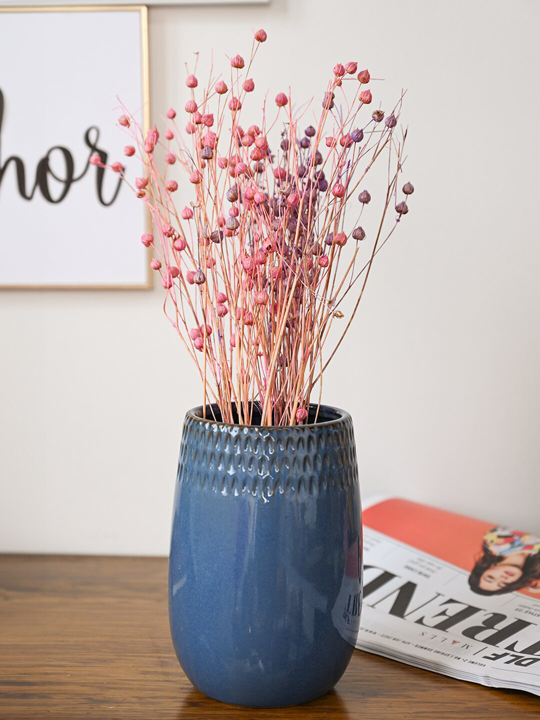 MARKET99 Blue Embossed Ceramic Vase