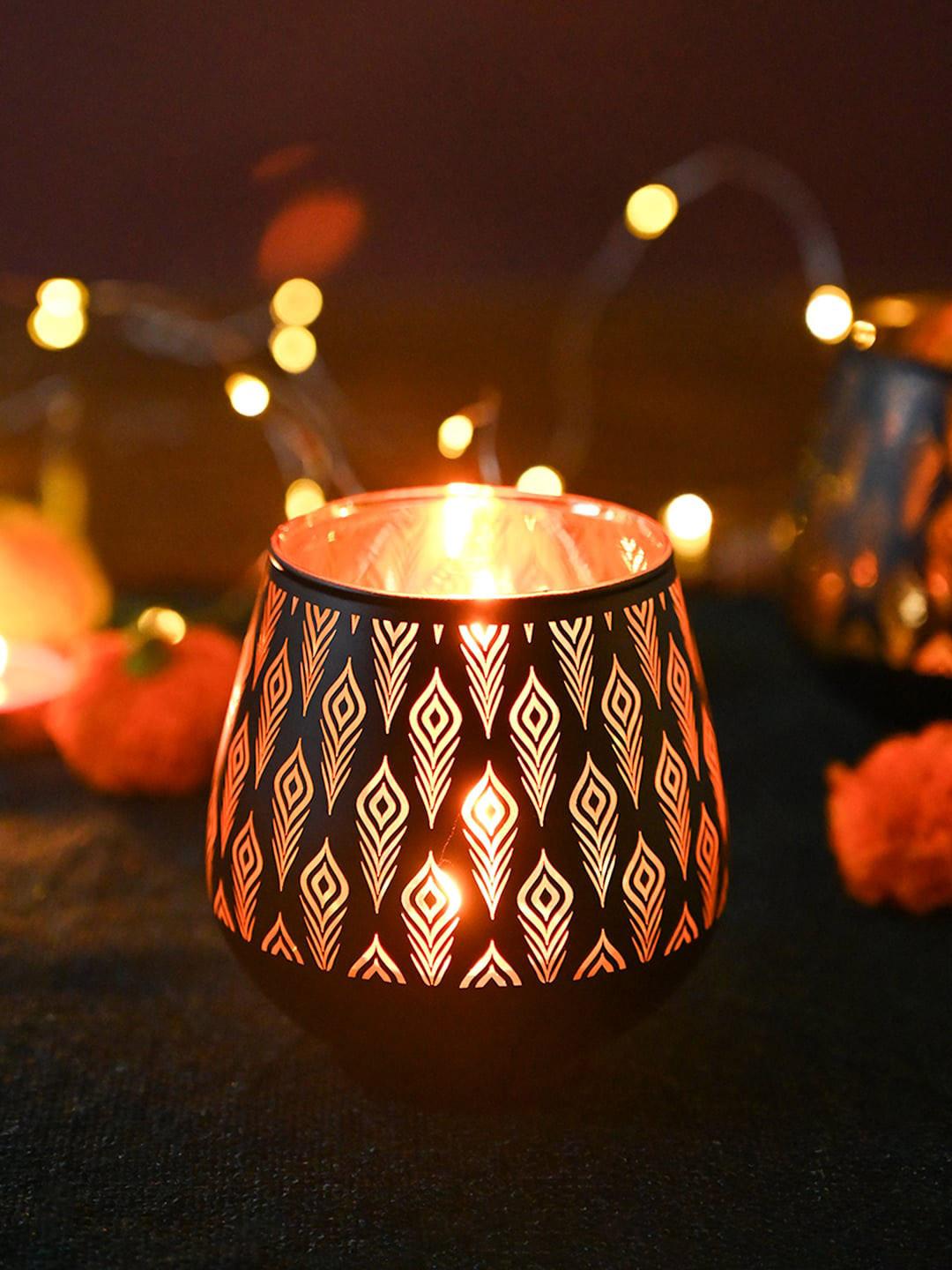 MARKET99 Brown 2 Pieces Textured Glass T-Lite Holders