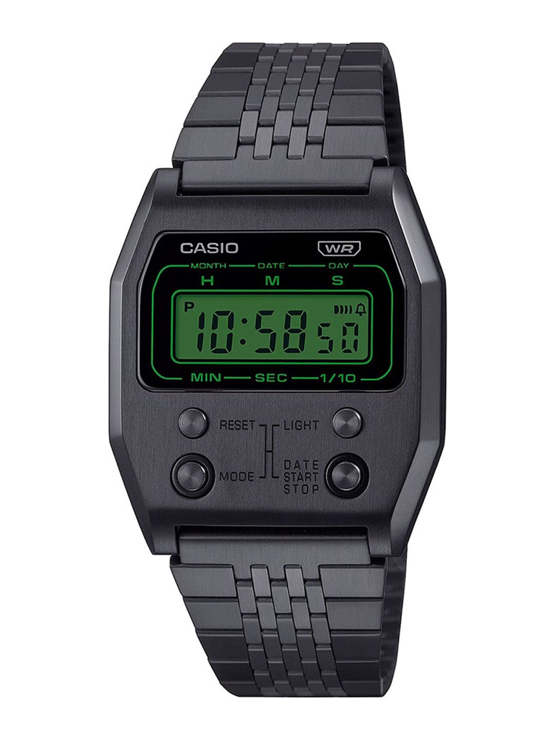 CASIO Vintage A1100B-1DF Black Digital Dial Black Stainless Steel Band D325