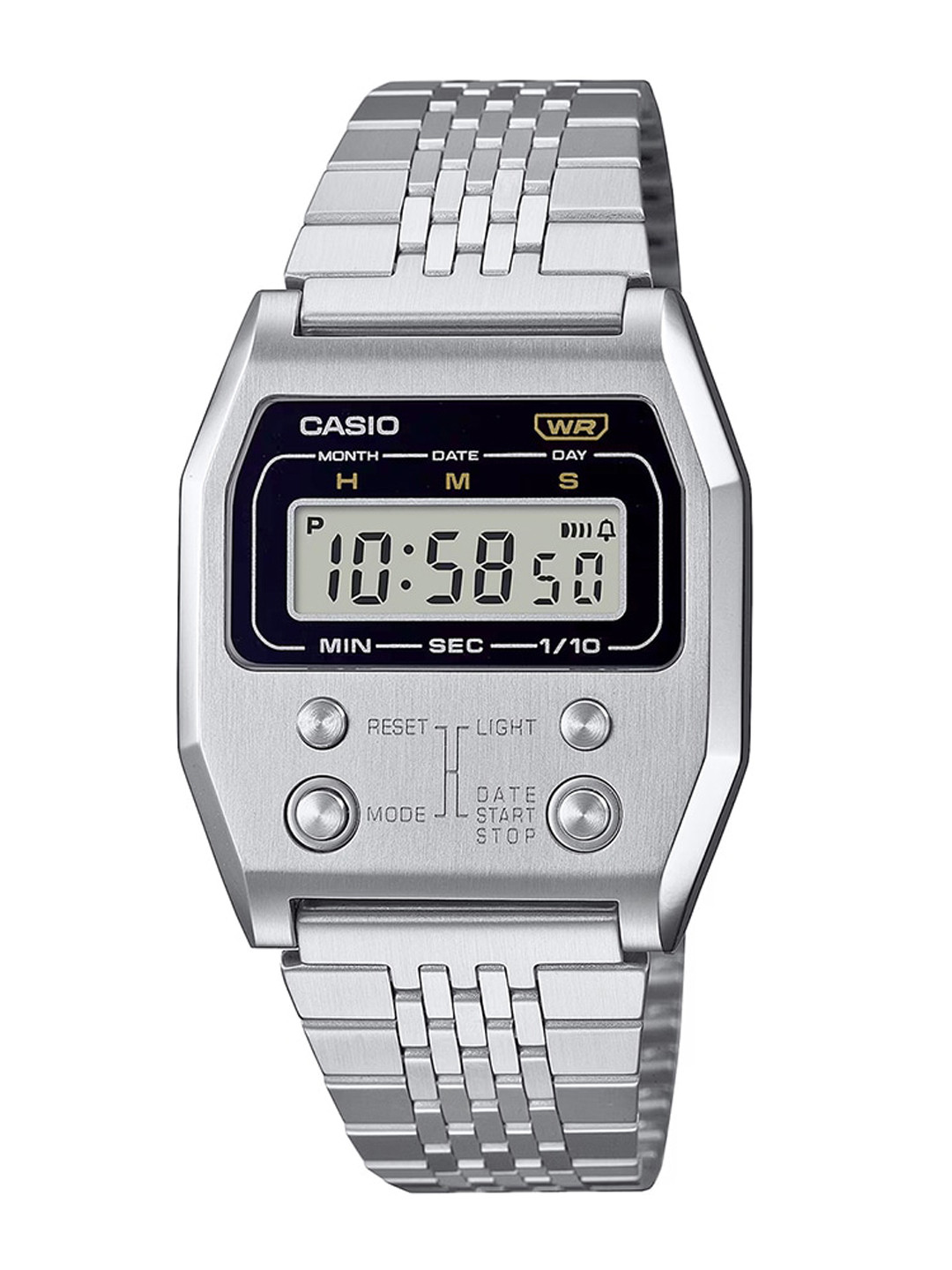 CASIO Vintage A1100D-1DF Silver Digital Dial Silver Stainless Steel Band D326