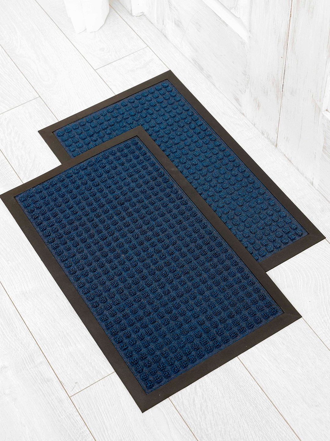 Ariana Navy Blue & Black 2 Pieces Self Design Anti-Skid Doormats