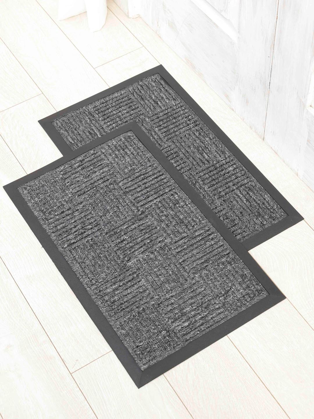 Ariana 2 Pcs Grey Textured Anti-Skid Polypropylene Rectangular Doormats