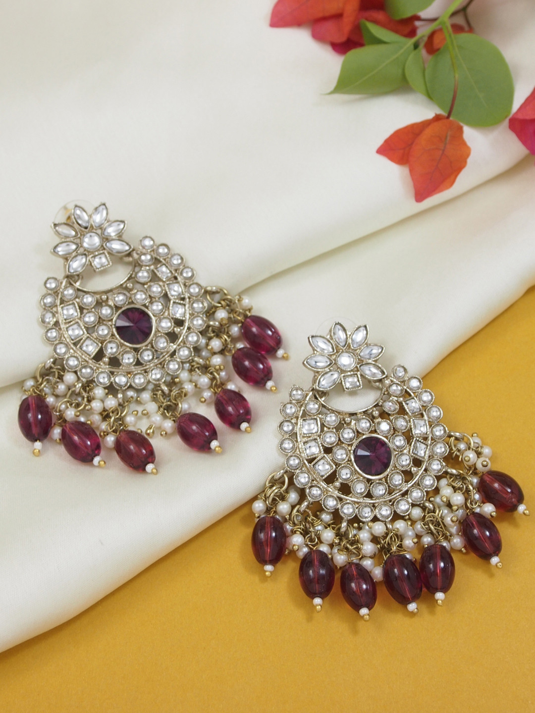 I Jewels Gold-Plated Kundan Studded Contemporary Chandbali