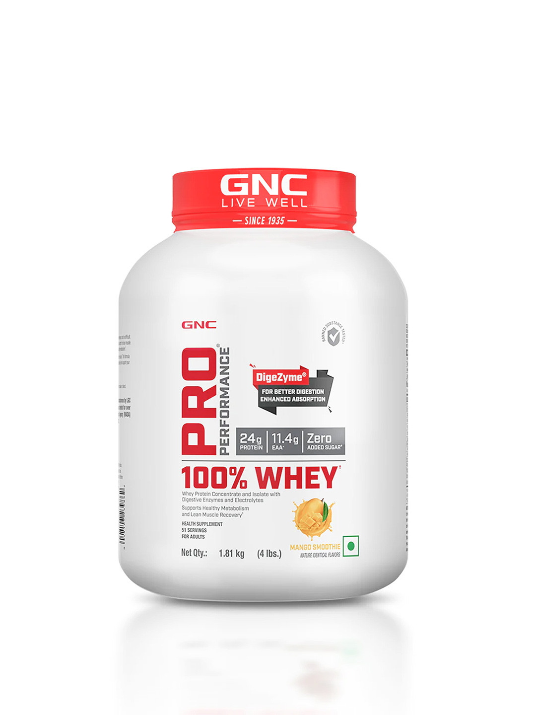 GNC Pro Performance 100% Whey Protein Powder - Mango Smoothie - 1.81 kg