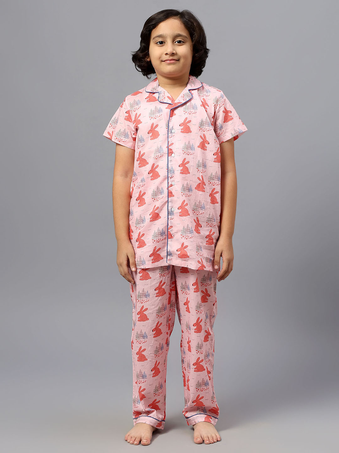 Kiddiekid Kids Rabbit Printed Pure Cotton Shirt & Trousers