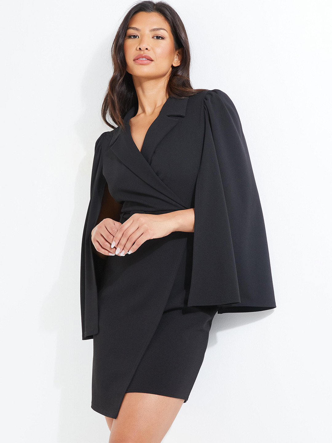 QUIZ Cuban Collar Flared Sleeve Wrap Dress